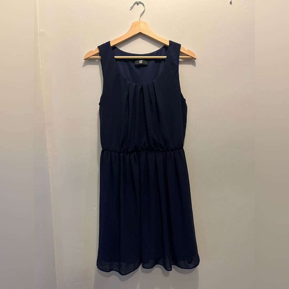 IZ Byer Navy Blue Chiffon Dress
